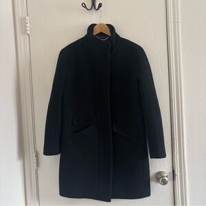 J.Crew Italian Stadium Cloth Coat Nello Gori Size 0 Black Wool Blend Zip Front